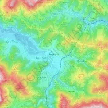 Topografische Karte Mojkovac, Höhe, Relief