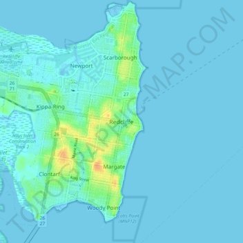 Topografische Karte Redcliffe, Höhe, Relief