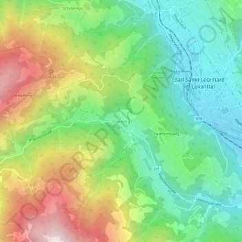 Topografische Karte Kliening, Höhe, Relief