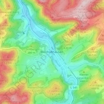 Topografische Karte Wenholthausen, Höhe, Relief