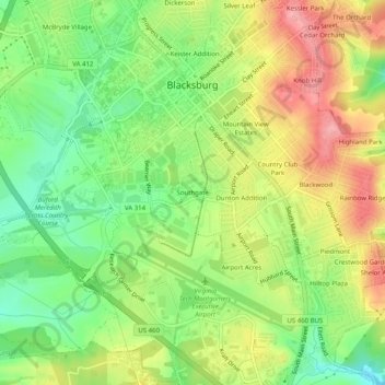 Topografische Karte Southgate, Höhe, Relief
