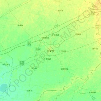 Topografische Karte Taian, Höhe, Relief