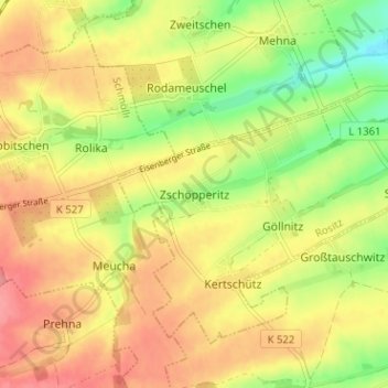 Topografische Karte Zschöpperitz, Höhe, Relief