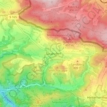 Topografische Karte Saupsdorf, Höhe, Relief