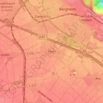 Topografische Karte Thorr, Höhe, Relief