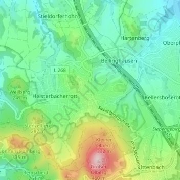 Topografische Karte Thomasberg, Höhe, Relief