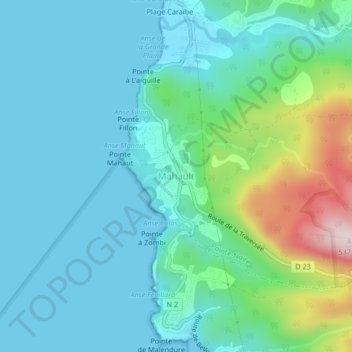 Topografische Karte Mahault, Höhe, Relief