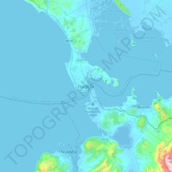 Topografische Karte Preveza, Höhe, Relief