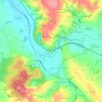 Topografische Karte Allerding, Höhe, Relief