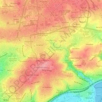 Topografische Karte Kerbernard, Höhe, Relief