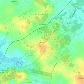 Topografische Karte Puyraveaux, Höhe, Relief