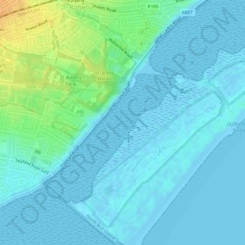Topografische Karte Dollymount, Höhe, Relief