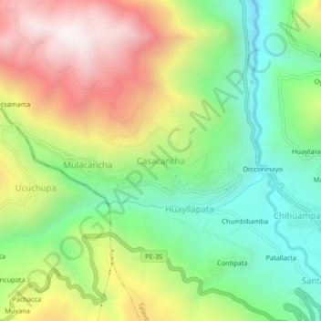 Topografische Karte Casacancha, Höhe, Relief