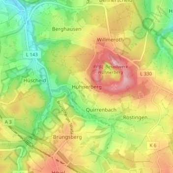 Topografische Karte Hühnerberg, Höhe, Relief