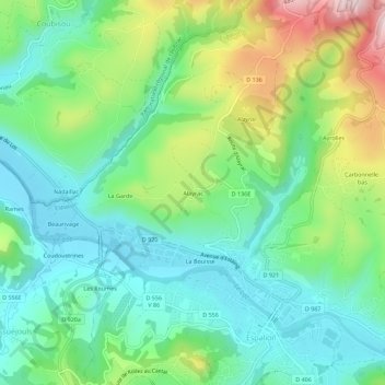 Topografische Karte Alayrac, Höhe, Relief