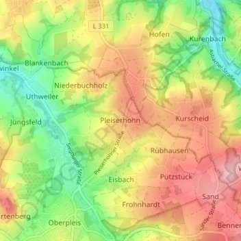 Topografische Karte Pleiserhohn, Höhe, Relief