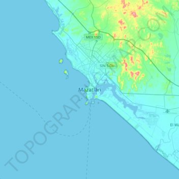 Topografische Karte Mazatlán, Höhe, Relief