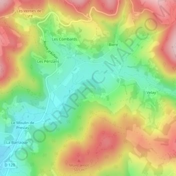 Topografische Karte Les Fougerets, Höhe, Relief