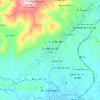 Topografische Karte Quebrada de Cúa, Höhe, Relief