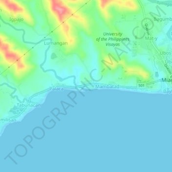 Topografische Karte Bacauan, Höhe, Relief
