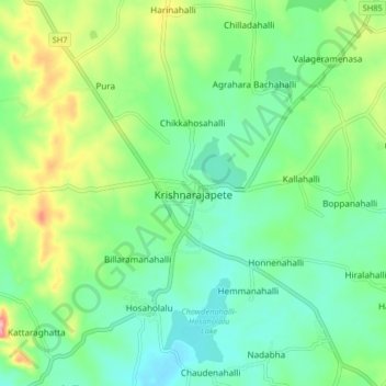Topografische Karte Krishnarajapete, Höhe, Relief