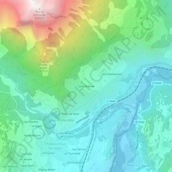 Topografische Karte Saint-Étienne, Höhe, Relief