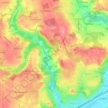 Topografische Karte Le Favier, Höhe, Relief