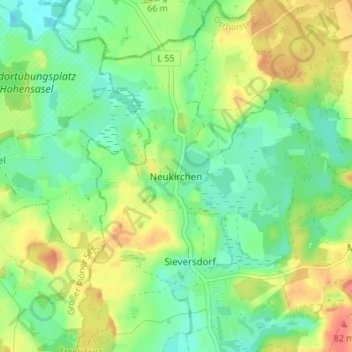 Topografische Karte Neukirchen, Höhe, Relief