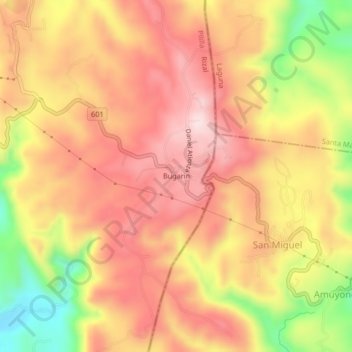 Topografische Karte Bugarin, Höhe, Relief