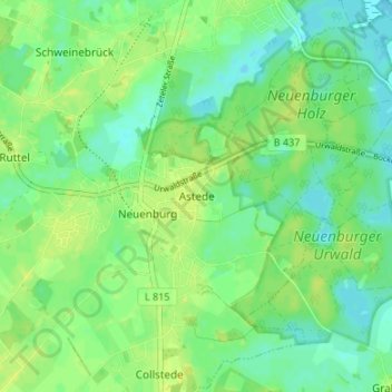 Topografische Karte Astede, Höhe, Relief