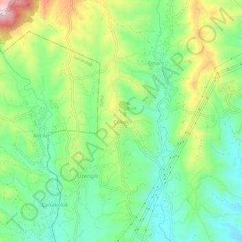 Topografische Karte Çökek, Höhe, Relief