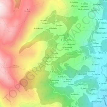 Topografische Karte O Touredo, Höhe, Relief