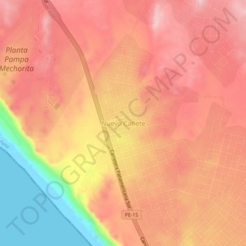 Topografische Karte Nuevo Cañete, Höhe, Relief