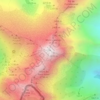 Topografische Karte Mont Valier, Höhe, Relief