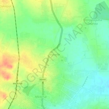 Topografische Karte Atevelle, Höhe, Relief