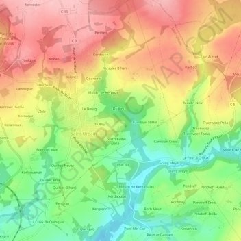 Topografische Karte Creach Balbe, Höhe, Relief