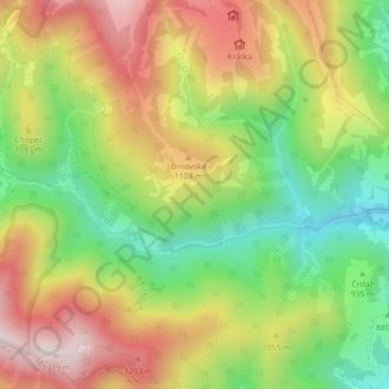 Topografische Karte Hrebene, Höhe, Relief