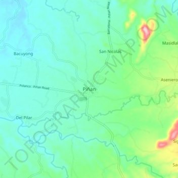 Topografische Karte Piñan, Höhe, Relief