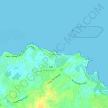 Topografische Karte Cap Malheureux, Höhe, Relief