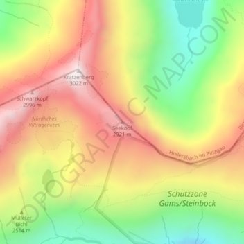 Topografische Karte Seekopf, Höhe, Relief