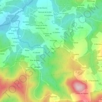 Topografische Karte O Monte, Höhe, Relief