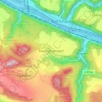 Topografische Karte Kleinhennersdorf, Höhe, Relief