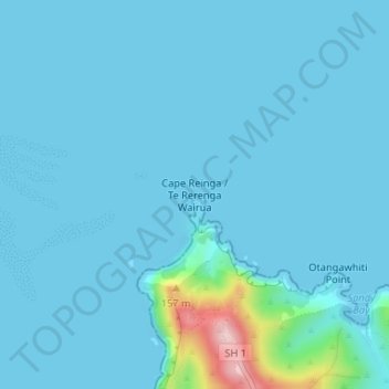 Topografische Karte Cape Reinga, Höhe, Relief