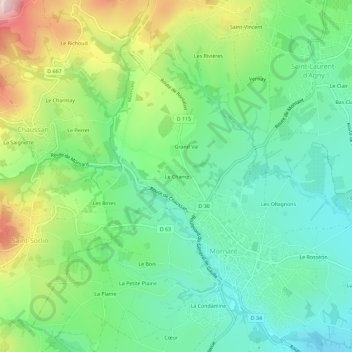 Topografische Karte Les-Carriasses, Höhe, Relief