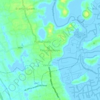 Topografische Karte Perumpadappu, Höhe, Relief