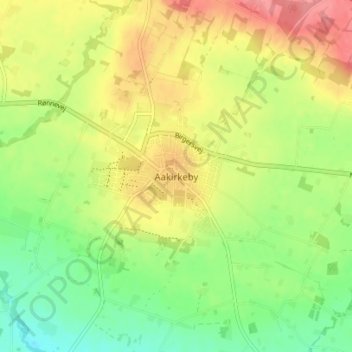 Topografische Karte Aakirkeby, Höhe, Relief
