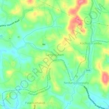 Topografische Karte Santhipuram, Höhe, Relief