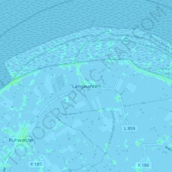 Topografische Karte Langwarden, Höhe, Relief