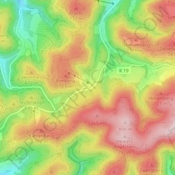 Topografische Karte Rimberg, Höhe, Relief