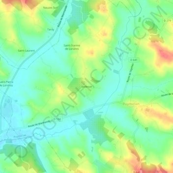 Topografische Karte Bellevue, Höhe, Relief